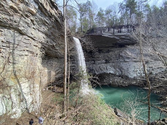 Ozone Falls cascading into its wooded gorge near Crab Orchard